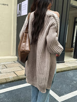 Oversized Chunky Knit Lantern-sleeved long cardigan