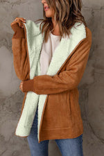 Langärmlige Thermojacke aus Wildleder und Lammwolle mit Revers