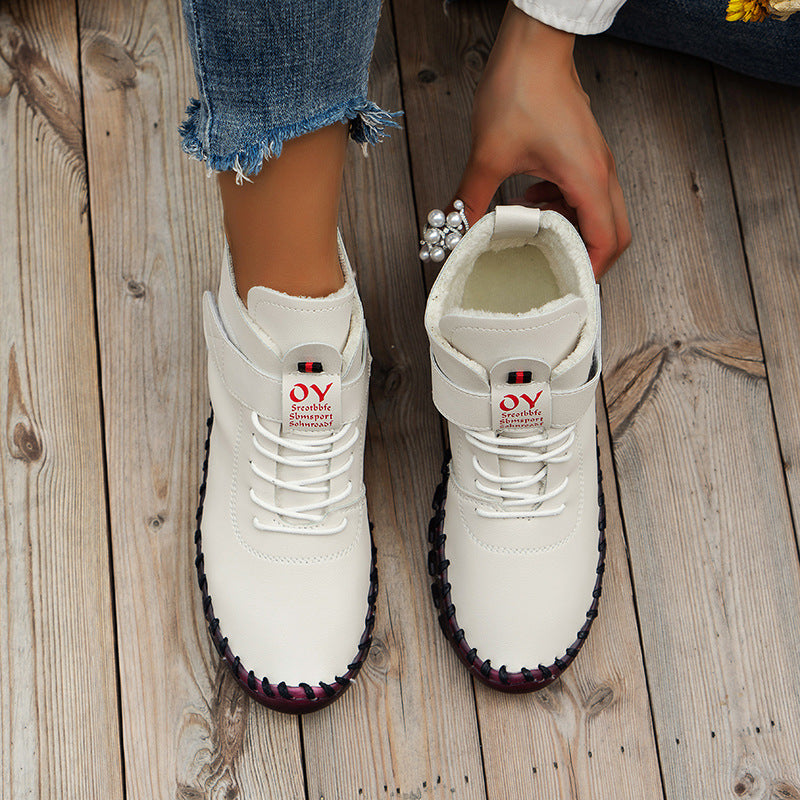 Chaussures montantes chaudes en velours cousues main