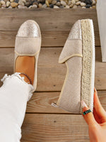 Stitched toe straw thick sole slip-on shoes