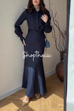 Commuter-style cotton linen shirt and skirt two-piece set