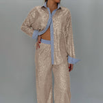 Loose casual sequined suit jacket and wide-leg pants two-piece suit