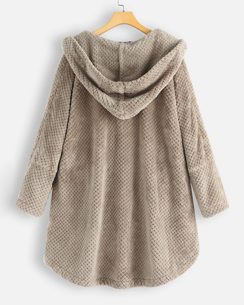 Sweatshirtjacke mit Kapuze und Knopfverschluss und abgerundetem Saum