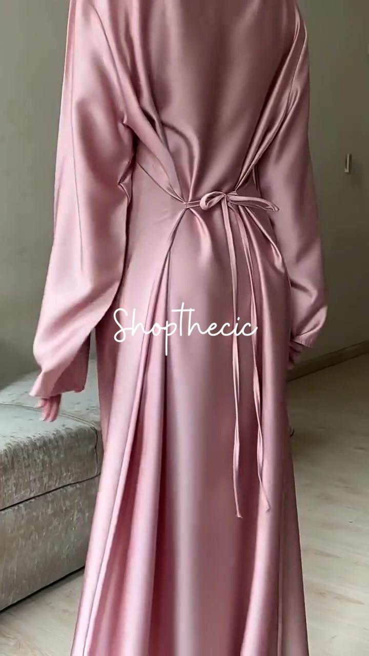 Elegant pink silk long dress with shawl