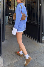 Ensemble deux pièces chemise rayée colorblock et short large