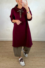 Kangaroo Pocket Loose Hooded Sweatshirt Midi Dress