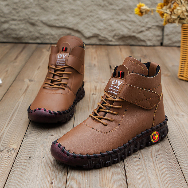 Chaussures montantes chaudes en velours cousues main