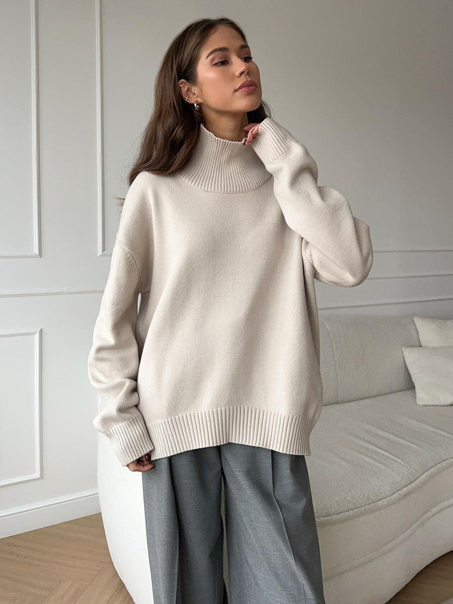 Loose-fitting turtleneck simple solid color pullover sweater
