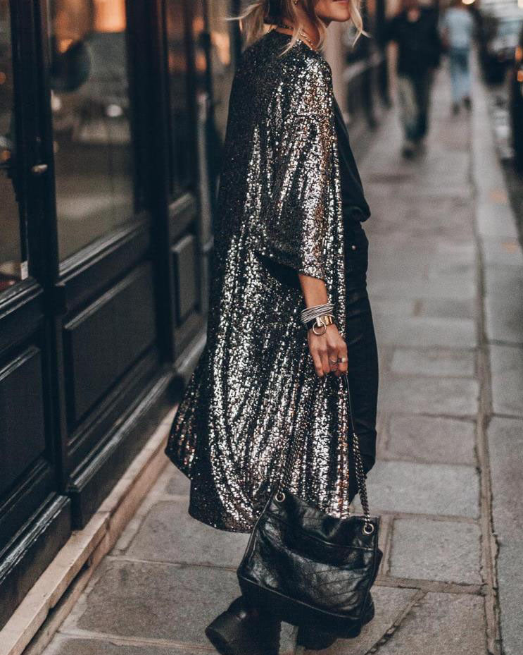 Party-Cardigan mit Pailletten und Dreiviertelärmeln