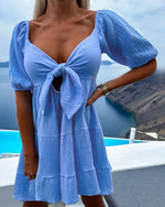 Chest Tie V Neck Short Sleeve Dress