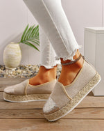 Stitched toe straw thick sole slip-on shoes