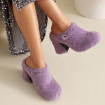 Chunky heeled platform furry shoes