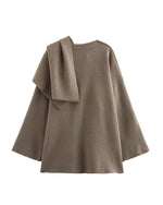 Parisian Boulevard Asymmetric scarf cropped knitted jacket