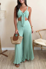 Camisole top and pleated wide-leg pants two-piece set