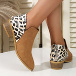 Suede leopard print paneled back zip booties