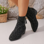Suede leopard block heel side zipper Martin boots