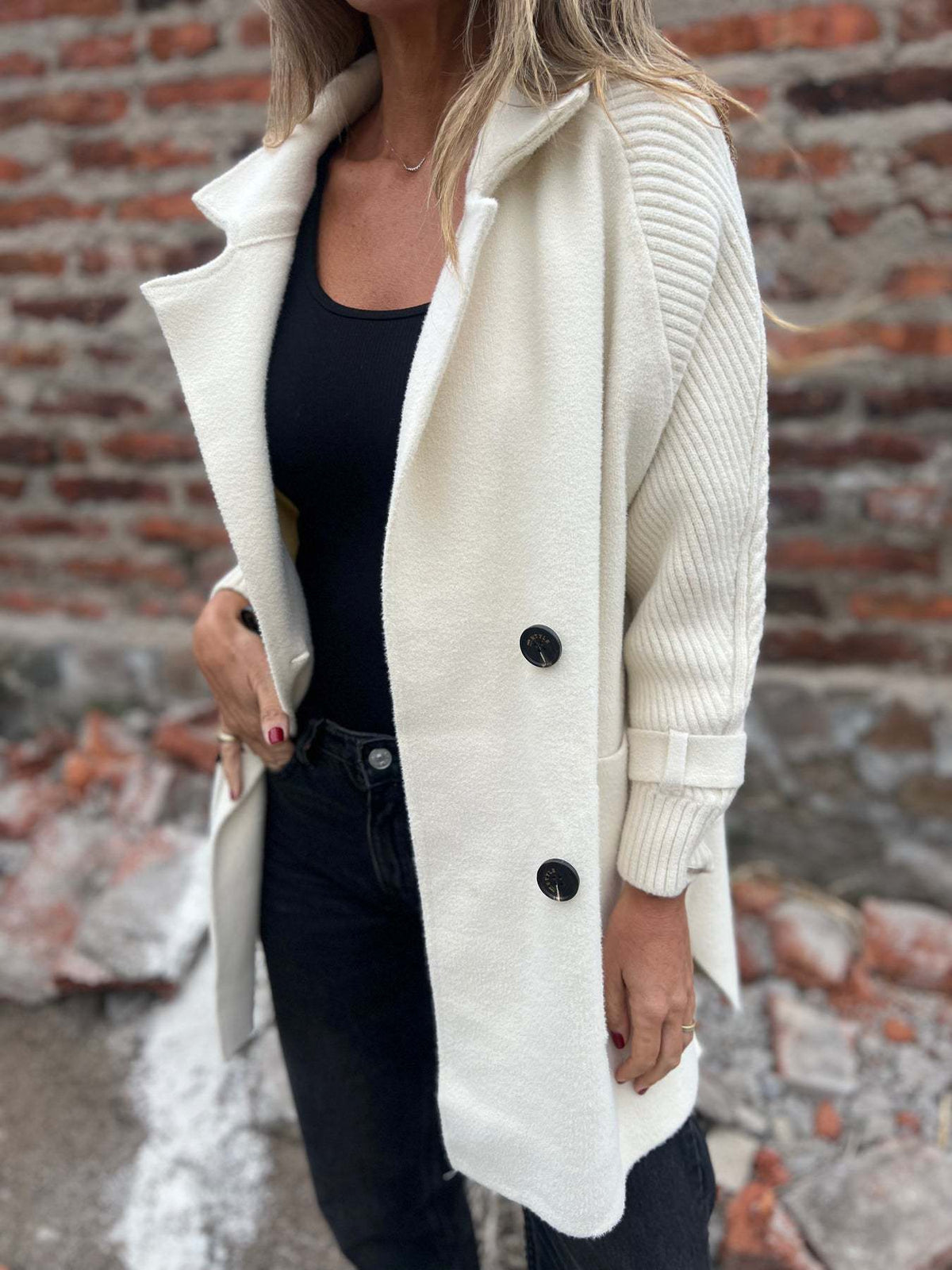 Cable Large Suit Collar Mid-Length Cardigan Knitted Jacket