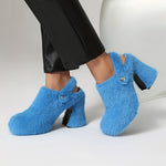 Chunky heeled platform furry shoes