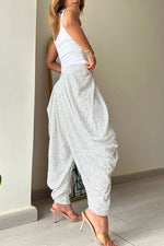 Elastic Waist Loose Fit Sequin Lantern Pants