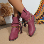 Bottes mi-mollet à pampilles plissées et talon épais