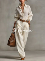 Elastic cuff shirt and loose trousers two-piece set