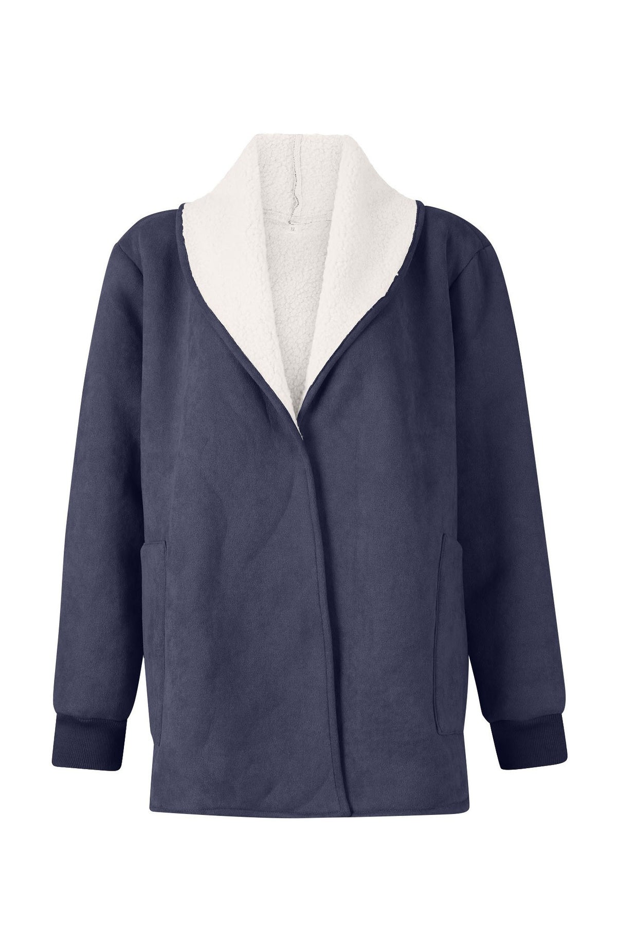 Langärmlige Thermojacke aus Wildleder und Lammwolle mit Revers