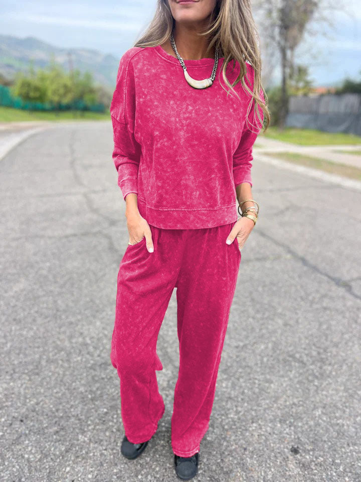 Tie-dye distressed style round neck sweatshirt and pants suit