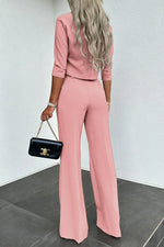 Mid-Sleeve Pullover Wide-Leg Pants Business Casual Outfits Set