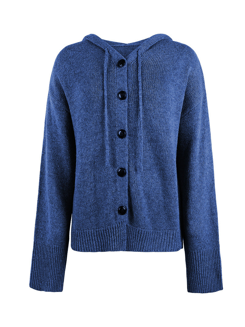 Cardigan en maille à capuche et simple boutonnage avec cordon de serrage