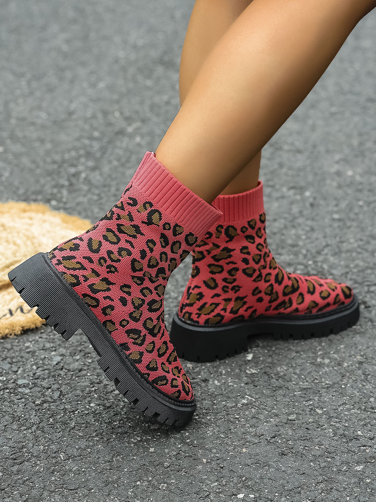 Under the Neon Leopard knitted sock boots