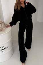 Afternoon Nap Hooded Cardigan and Elastic Wide-Leg Pants