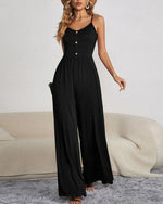 Solid Color Camisole Button-up Top Wide-leg Jumpsuit