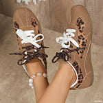 Retro leopard print double lace flat shoes
