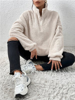 Plush kangaroo pocket stand collar sweatshirt