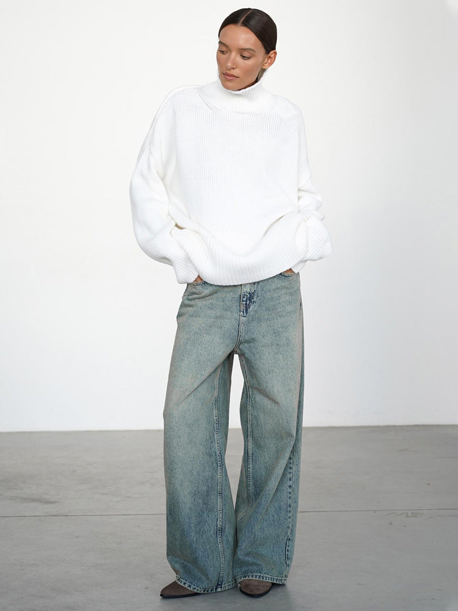 Cozy Solid color turtleneck knitted pullover loose sweater
