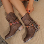 Bottes mi-mollet à pampilles plissées et talon épais