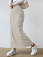 CozyKnit High-waisted slim-fitting side slit knitted long skirt