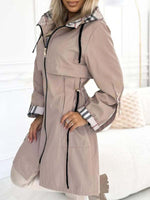 Classic plaid lining hooded mid-length trench coat