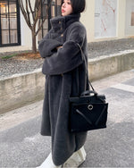 High stand-up collar double-breasted Faux Mink Fur Long Coat