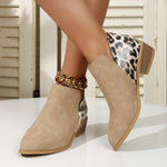 Suede leopard print paneled back zip booties