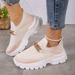 Metal chain thick breathable fly knit sneakers