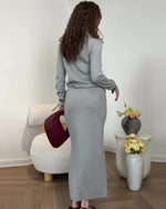 Solid color long-sleeved polo shirt straight skirt two-piece suit