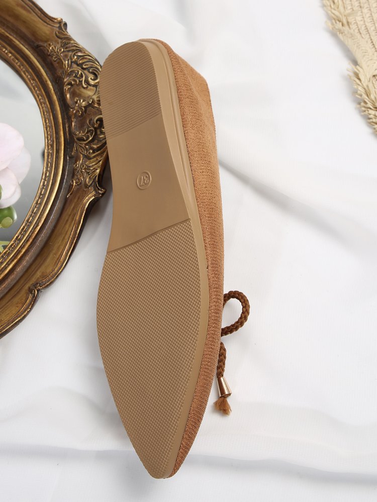 Canvas suede bow pointed toe flat slip-ons