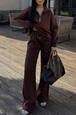 Thrifted Vibes half-open pullover sweatshirt and pants two-piece set