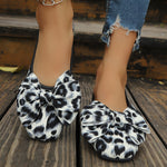 Round toe leopard print bow low heel shoes