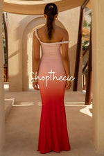 Gradient off-shoulder fishtail maxi dress
