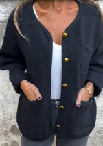 Simple and versatile round neck long-sleeved woolen coat