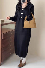 Slouchy loose cable knit hooded top and skirt two-piece set