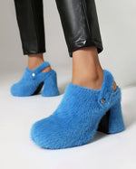 Chunky heeled platform furry shoes