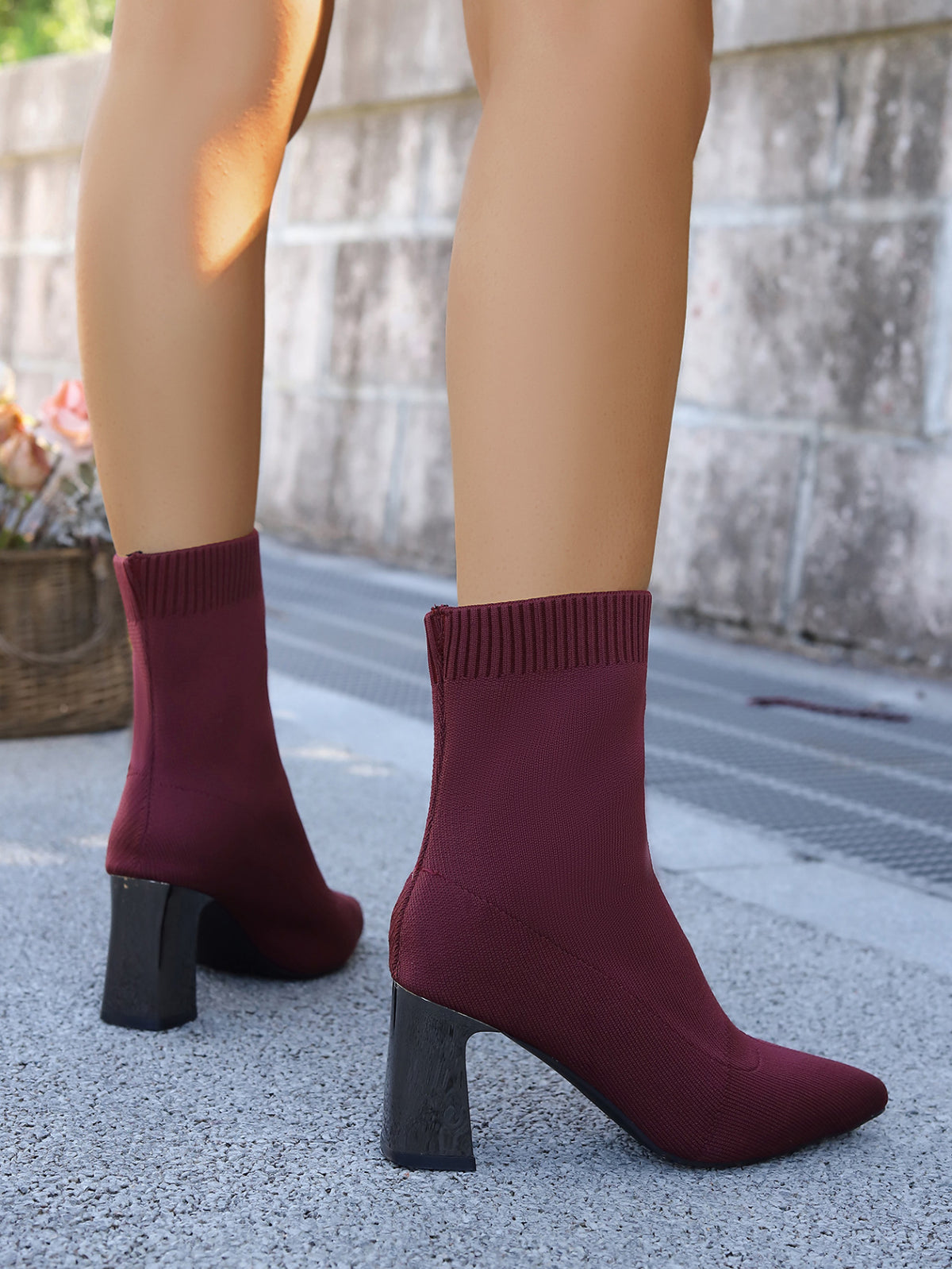 Metropolitan Pointed toe chunky heel knitted sock boots